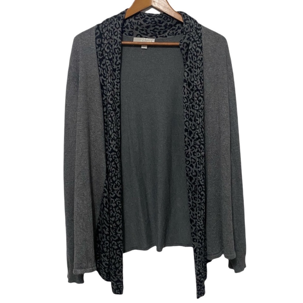 Carolyn Taylor Open Front Cardigan Women’s Size L Leopard Print Collar